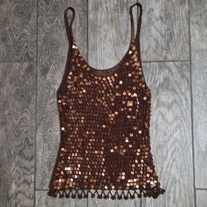 Sequin Brown Tank Top